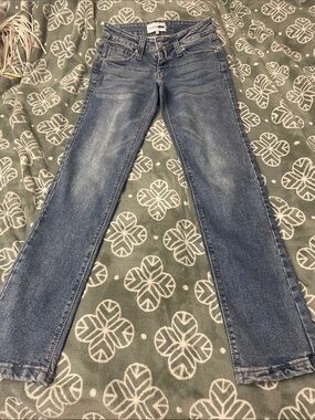 Fashion Nova Low Rise Straight Leg Thick Stretch Jeans in medium Blue Wash